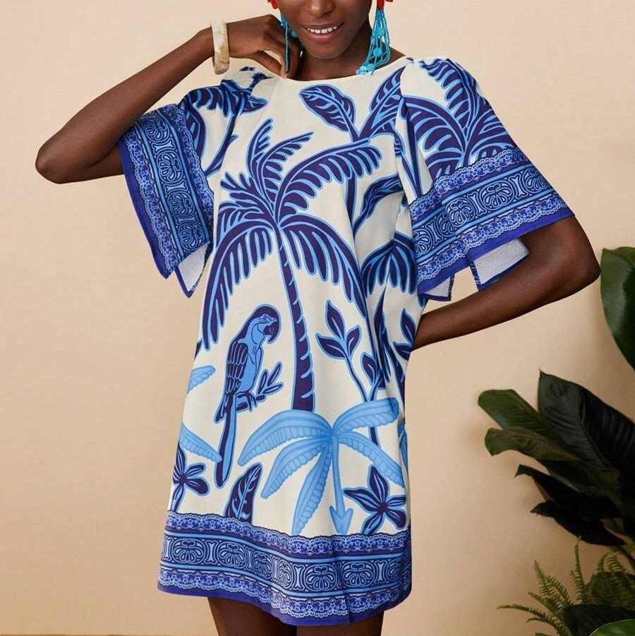 Kurzes Kleid im Ethno-Stil mit Blumendruck - Nayeli