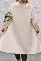 Arleth - Offene schulterfreie Duster-Strickjacke mit Blumenstickerei