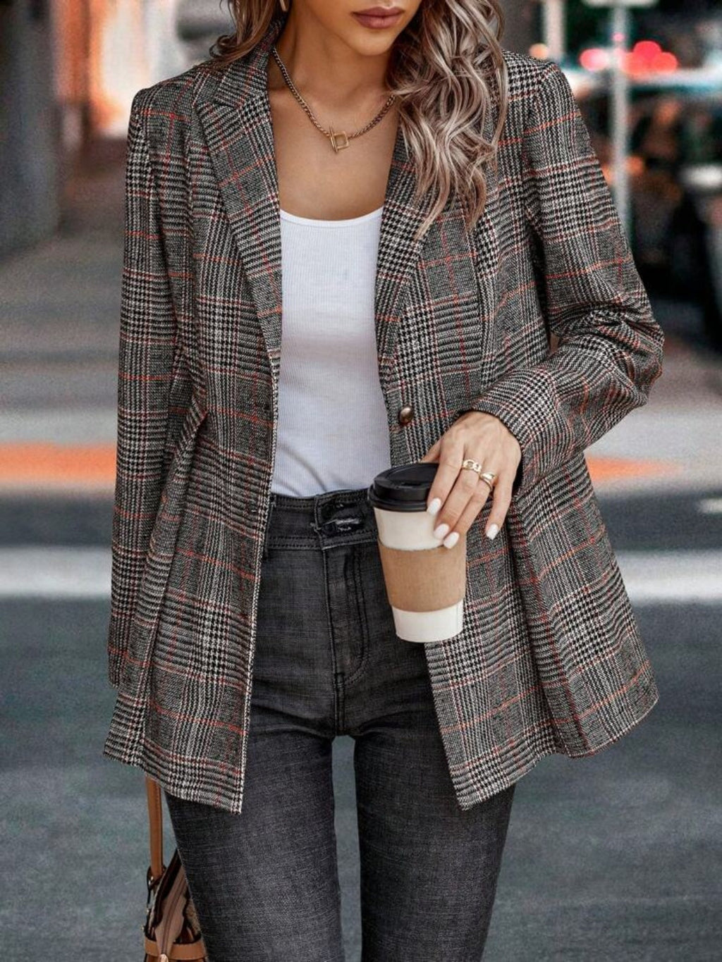 Gilda - Blazer mit geknöpftem Reverskragen aus Plaid