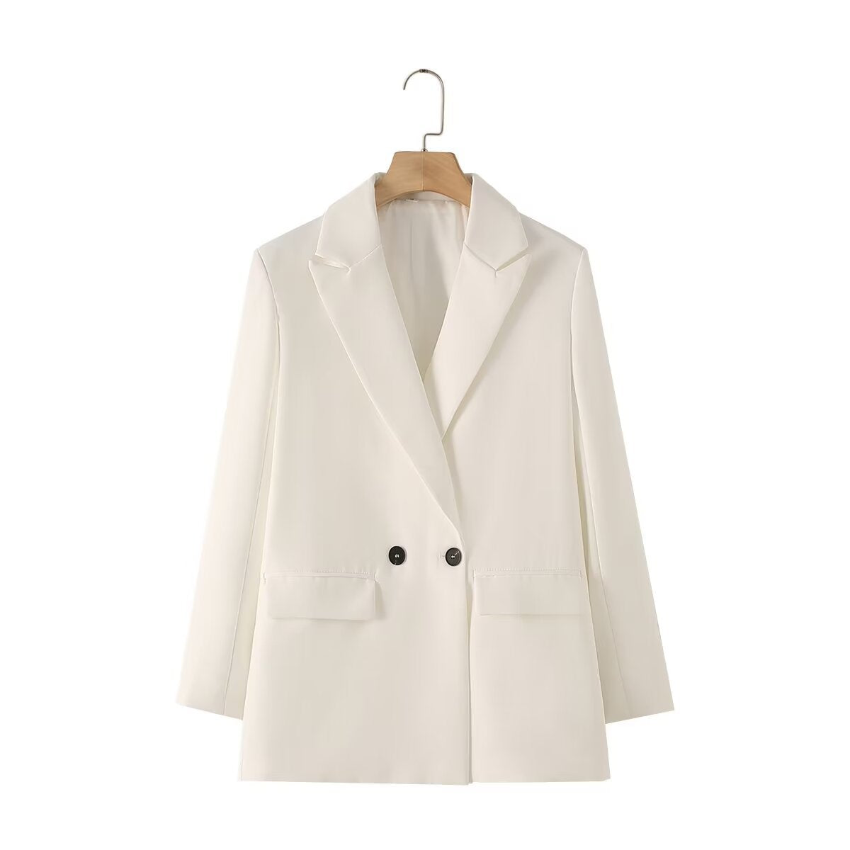 Damen-Blazer mit doppelter Knopfleiste, geradem Schnitt und spitzen Revers – Greta