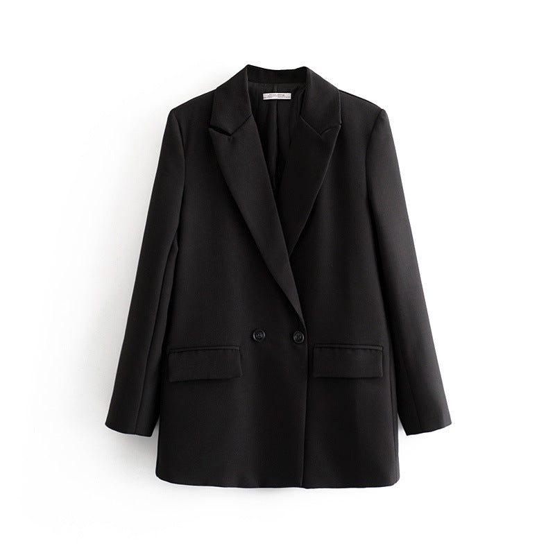 Damen-Blazer mit doppelter Knopfleiste, geradem Schnitt und spitzen Revers – Greta