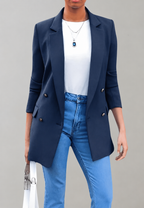 Langer Damenblazer mit doppelter Knopfleiste und Revers – Greta