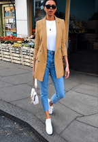 Langer Damenblazer mit doppelter Knopfleiste und Revers – Greta