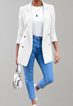 Langer Damenblazer mit doppelter Knopfleiste und Revers – Greta