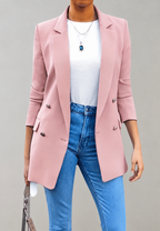 Langer Damenblazer mit doppelter Knopfleiste und Revers – Greta