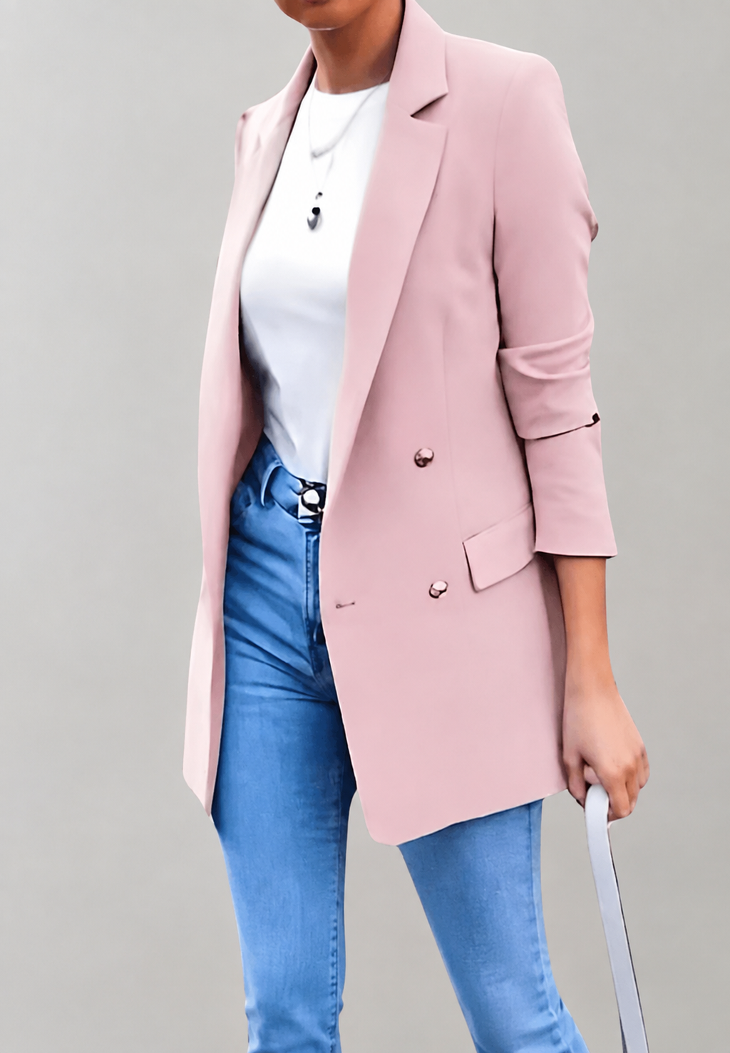 Langer Damenblazer mit doppelter Knopfleiste und Revers – Greta