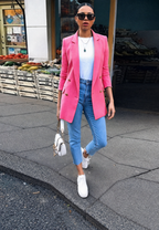 Langer Damenblazer mit doppelter Knopfleiste und Revers – Greta