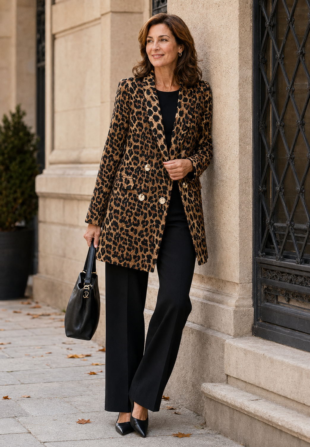 Langer Damenblazer mit Leopardenmuster – Luise
