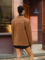 Damenblazer in Wildlederoptik, gerader Schnitt, Taschen mit Patte – Silke