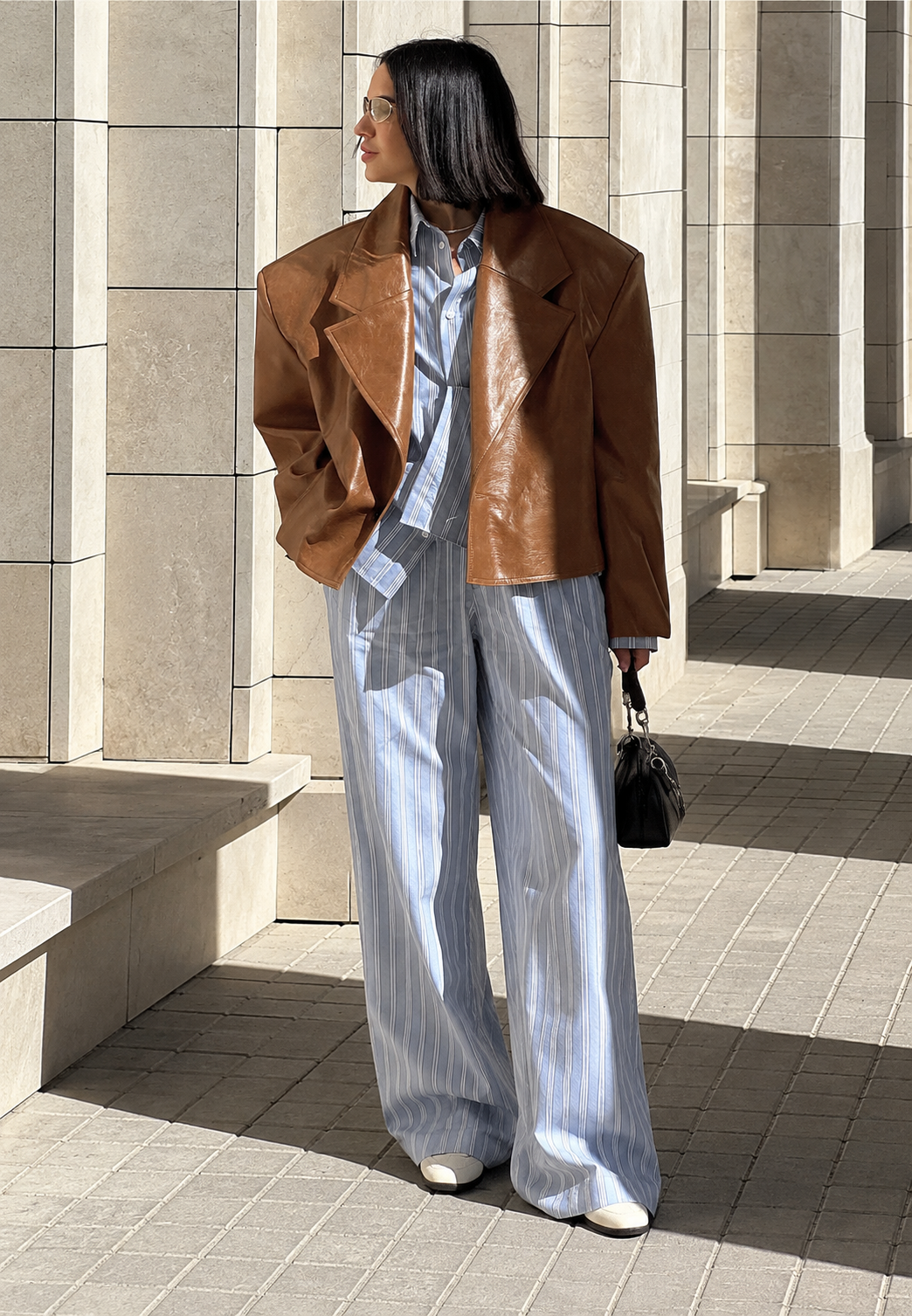 Blazer femme effet cuir oversize à larges revers - Oriana
