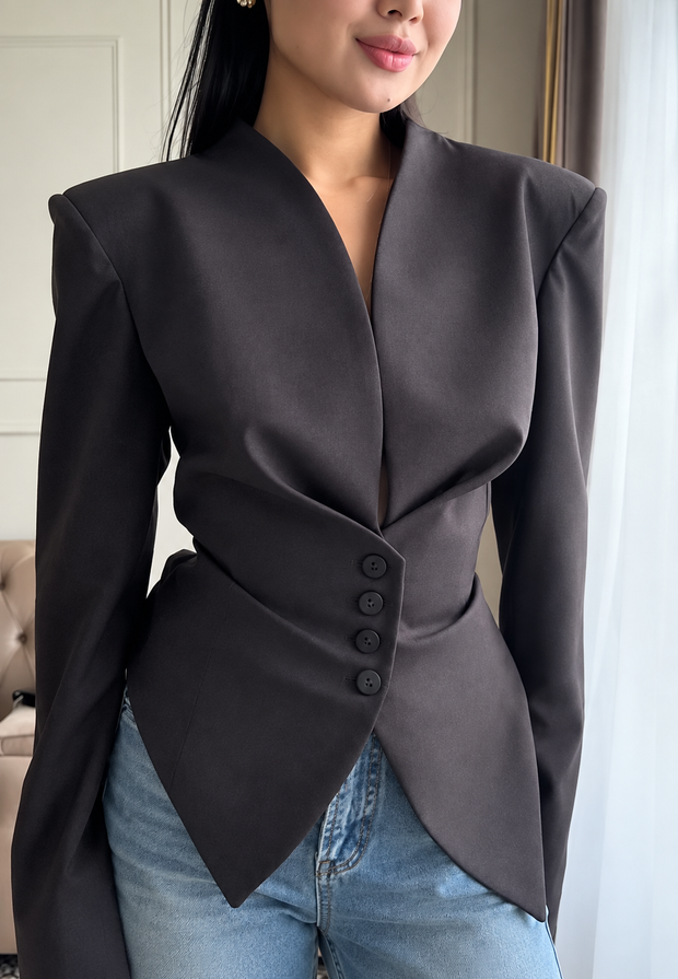 Blazer femme cintré asymétrique à épaulettes et boutons - Marlies