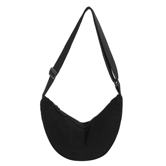 Sac à bandoulière pour femme en forme de demi-lune, texture nervurée - Violette