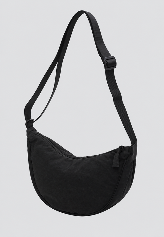 Sac à bandoulière en nylon pour femme, en forme de demi-lune, avec bandoulière réglable - Camille