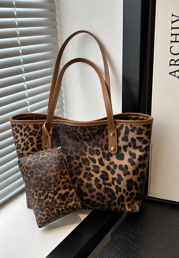 Sac cabas femme imprimé léopard à anses longues