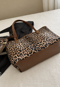 Sac cabas femme imprimé léopard à anses longues