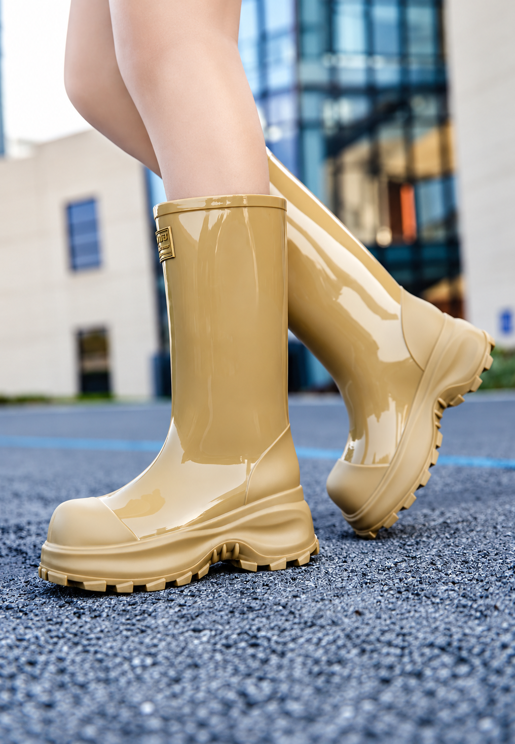 Bottes de pluie mi-mollet brillantes à plateforme semelle crantée - Elvaira