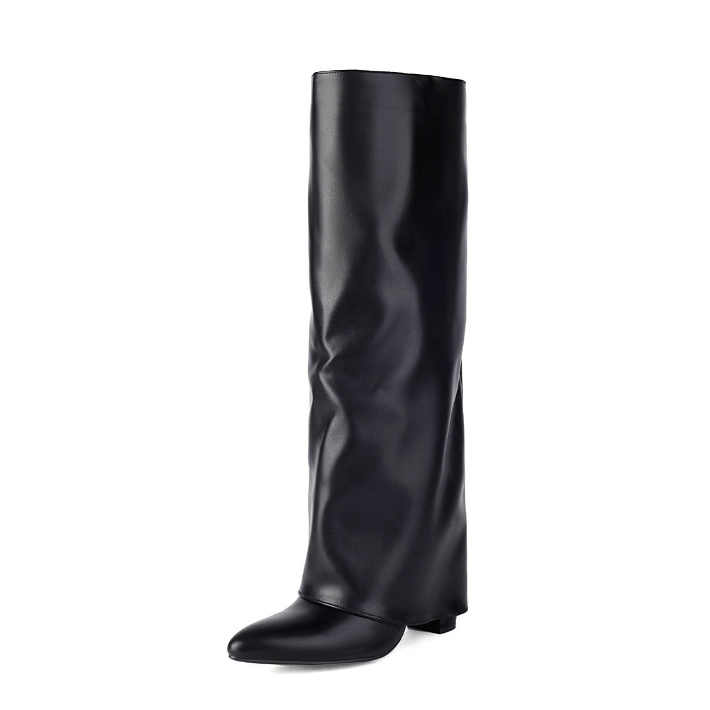 Hohe Damenstiefel mit breitem Schaft und Blockabsatz – Yvette