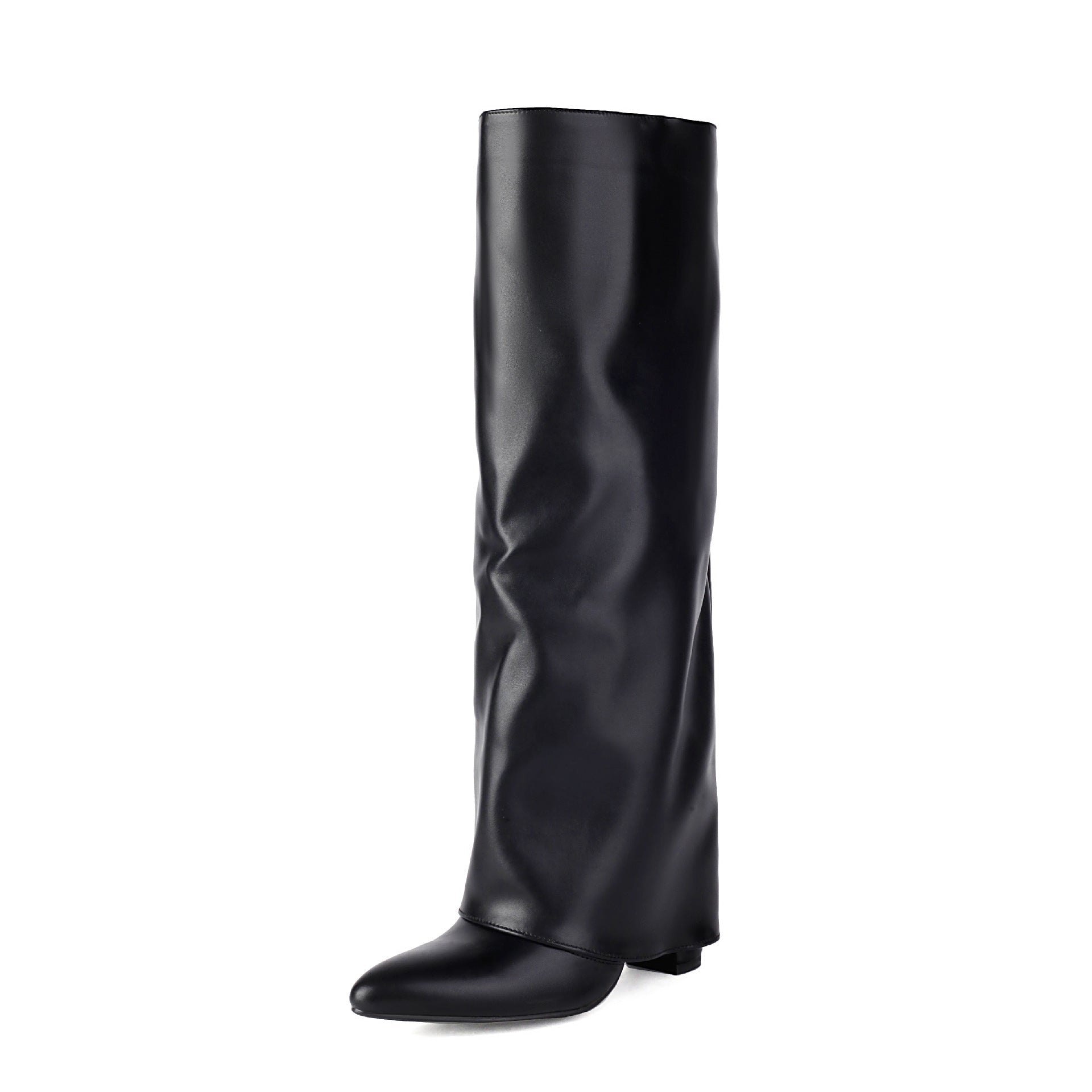 Hohe Damenstiefel mit breitem Schaft und Blockabsatz – Yvette