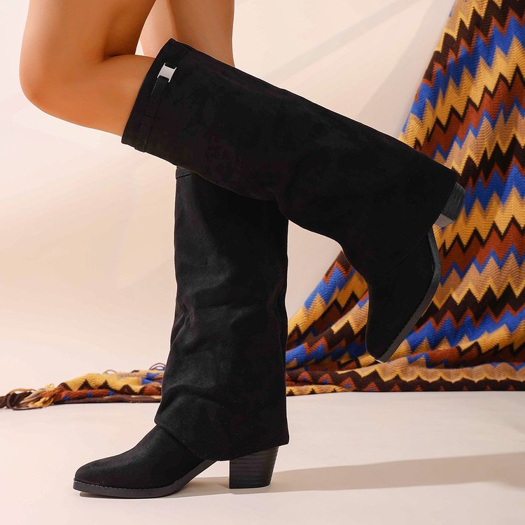 Hohe Damenstiefel im Reiterstil mit Schnalle und niedrigem Absatz – Ariane