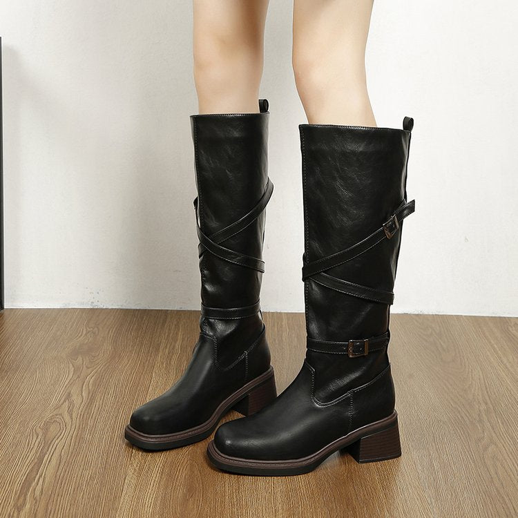 Hohe Biker-Stiefel für Damen mit Schnallen und Plateau – Danica