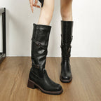 Hohe Biker-Stiefel für Damen mit Schnallen und Plateau – Danica