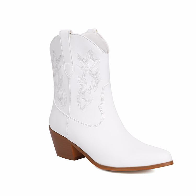Cowboystiefel für Damen, mittelhoch, bestickt, mit breitem Absatz – Helga