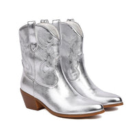 Bottes de cow-boy pour femme, tige mi-haute, brodées, talon large - Helga