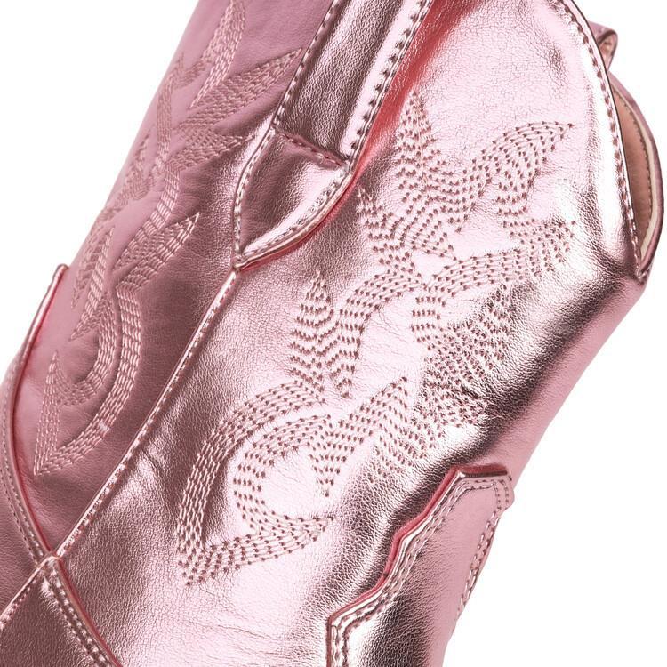 Cowboystiefel für Damen, mittelhoch, bestickt, mit breitem Absatz – Helga