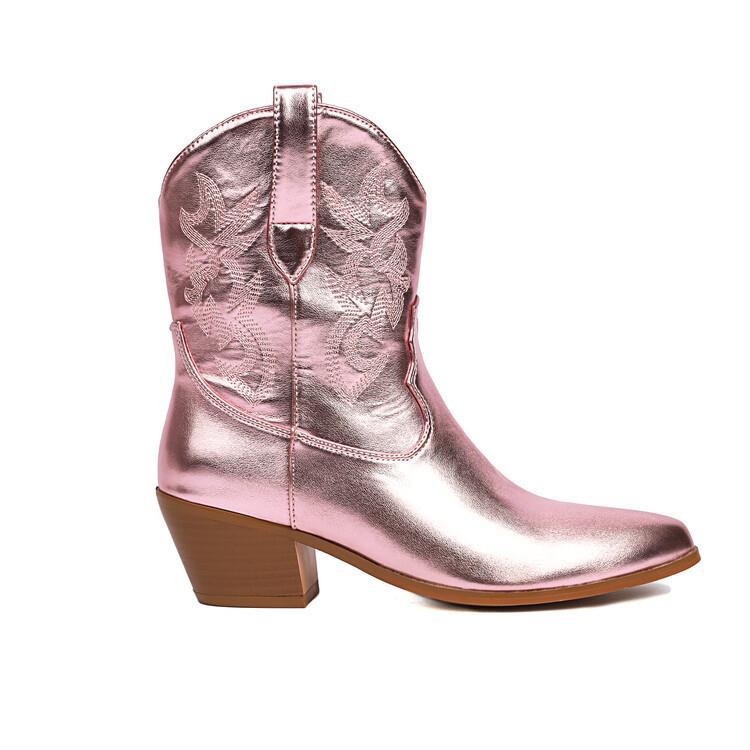 Cowboystiefel für Damen, mittelhoch, bestickt, mit breitem Absatz – Helga