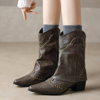 Cowboy-Stiefel für Damen, mittelhoch, mit Nieten und Blockabsatz – Maura