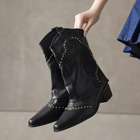 Bottes de cow-boy pour femme, tige mi-haute, clous, talon bloc - Maura