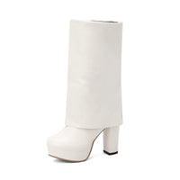 Bottes pour femme à semelle compensée et talon bloc, tige mi-haute - Sabine