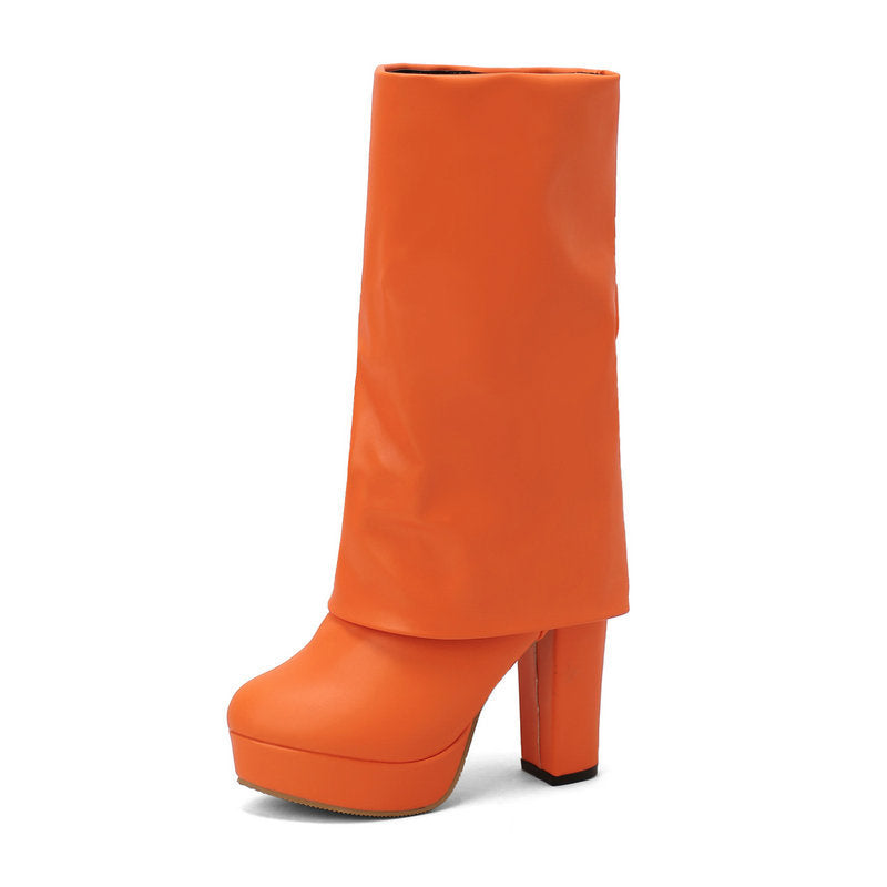 Damenstiefel mit Plateau und Blockabsatz, mittelhoch – Sabine