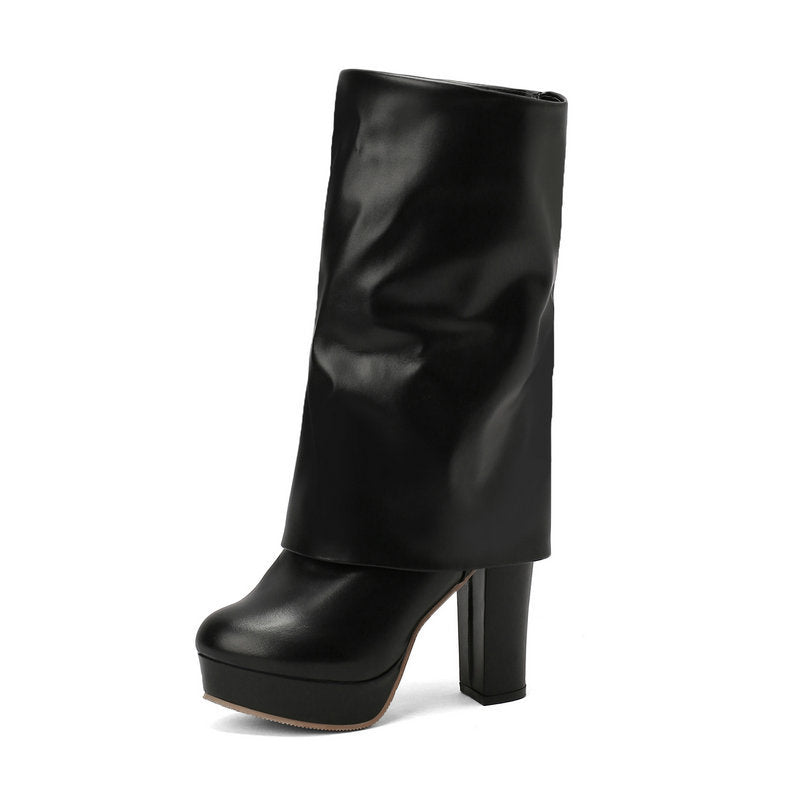 Damenstiefel mit Plateau und Blockabsatz, mittelhoch – Sabine
