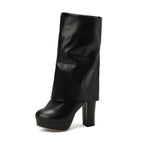 Damenstiefel mit Plateau und Blockabsatz, mittelhoch – Sabine