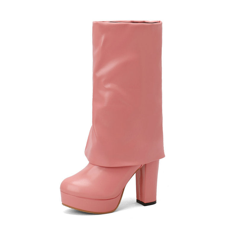 Damenstiefel mit Plateau und Blockabsatz, mittelhoch – Sabine