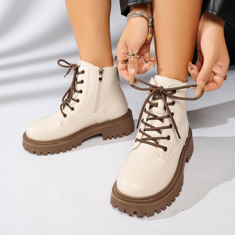 Schnürstiefeletten für Damen mit Track-Sohle und seitlichem Reißverschluss – Kaja