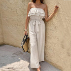 Langer Jumpsuit mit trägerlosem Ausschnitt und Rüschen - Noelia