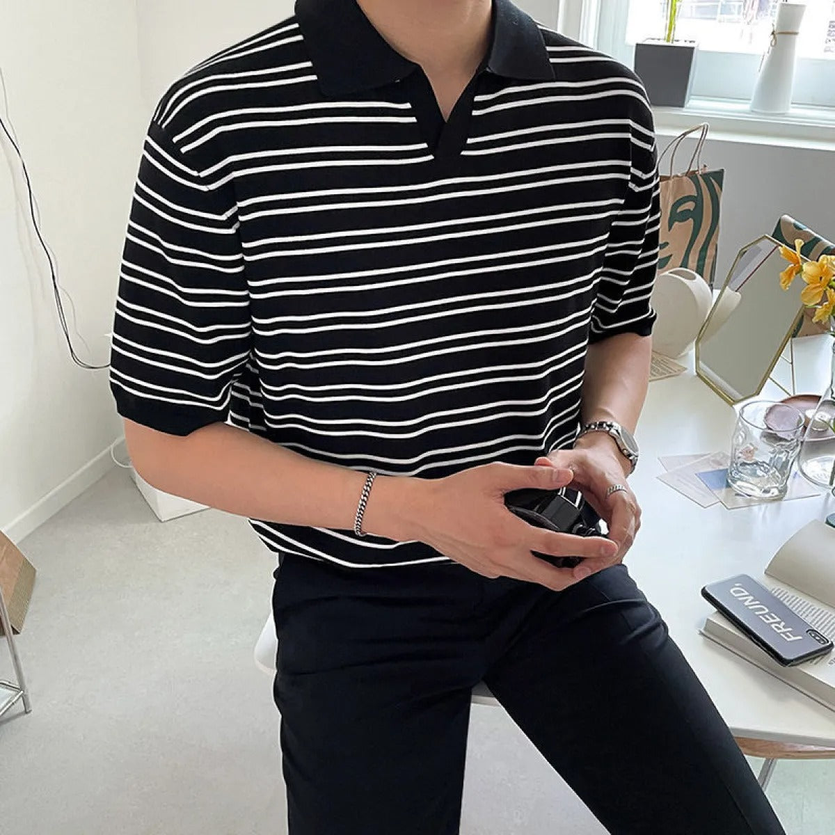 Lässiges, gestreiftes Herren-Poloshirt aus Baumwolle - Mateo
