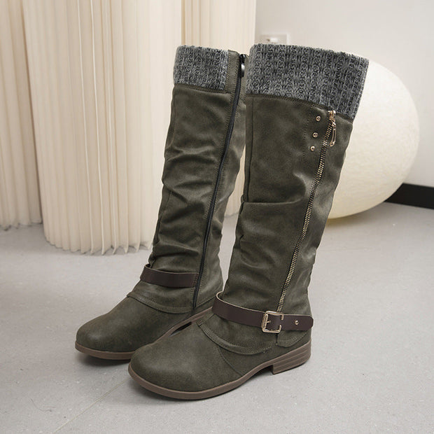 Bottes longues avec fermeture éclair et détails en laine - Mireille