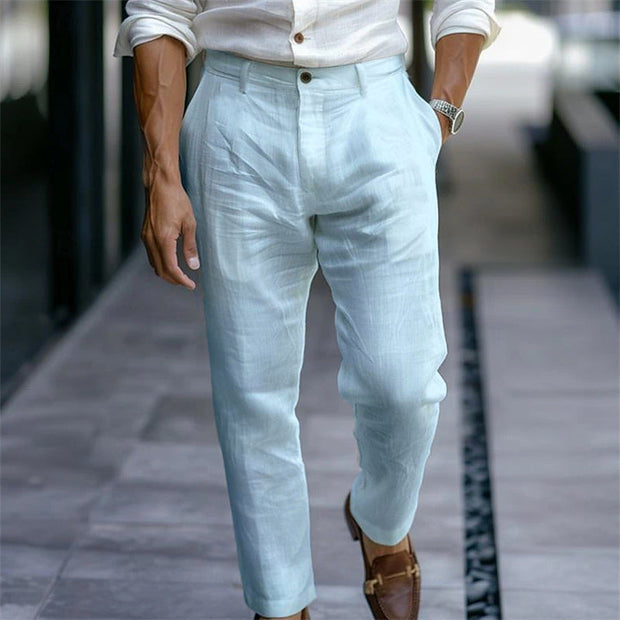 Pantalon droit en lin pour homme blanc élégant style décontracté - Adriano