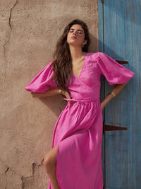 Martha - Peplum balloon sleeve tied dress
