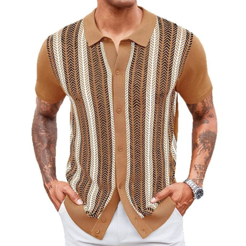 Lässiges Jacquard-Poloshirt mit vertikalen Streifen für Herren - Marcelo