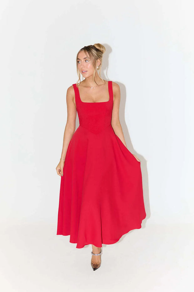 Melody - Nouvelle robe bustier longueur midi, simple et ajustée