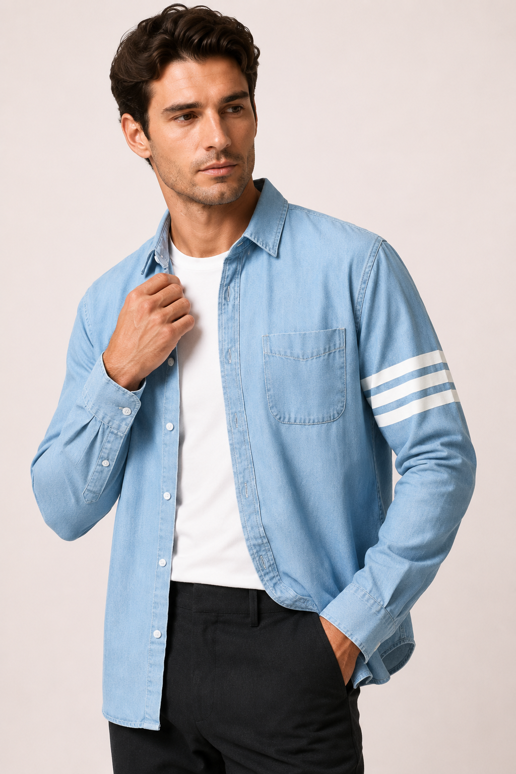 Langärmliges Herren-Jeanshemd mit Tasche – Lennart