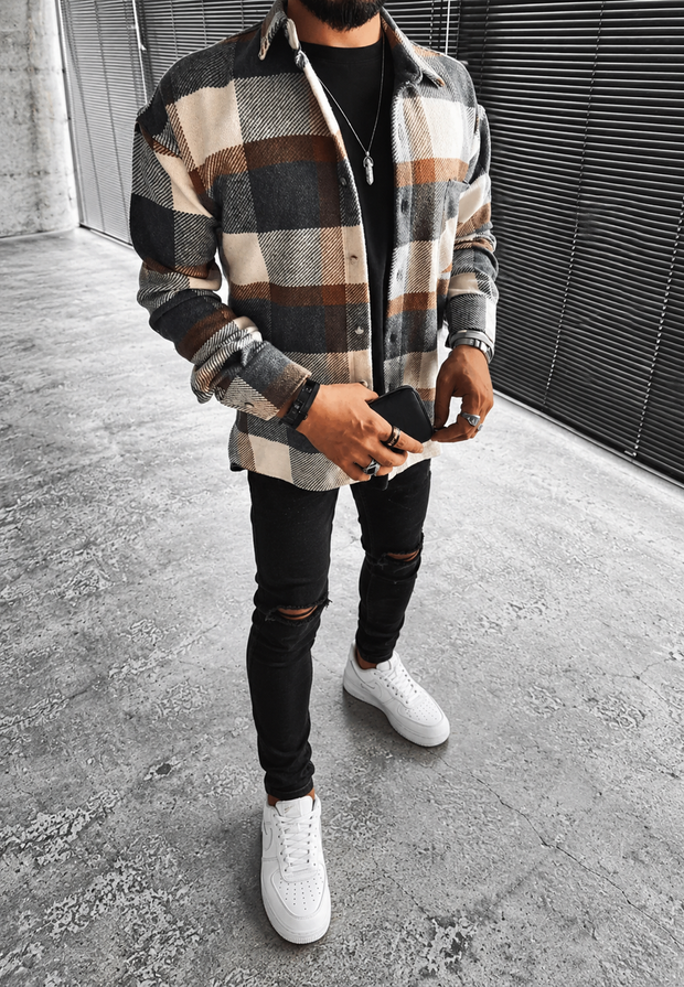 Chemise homme à grands carreaux, manches longues, poche poitrine - Tristán