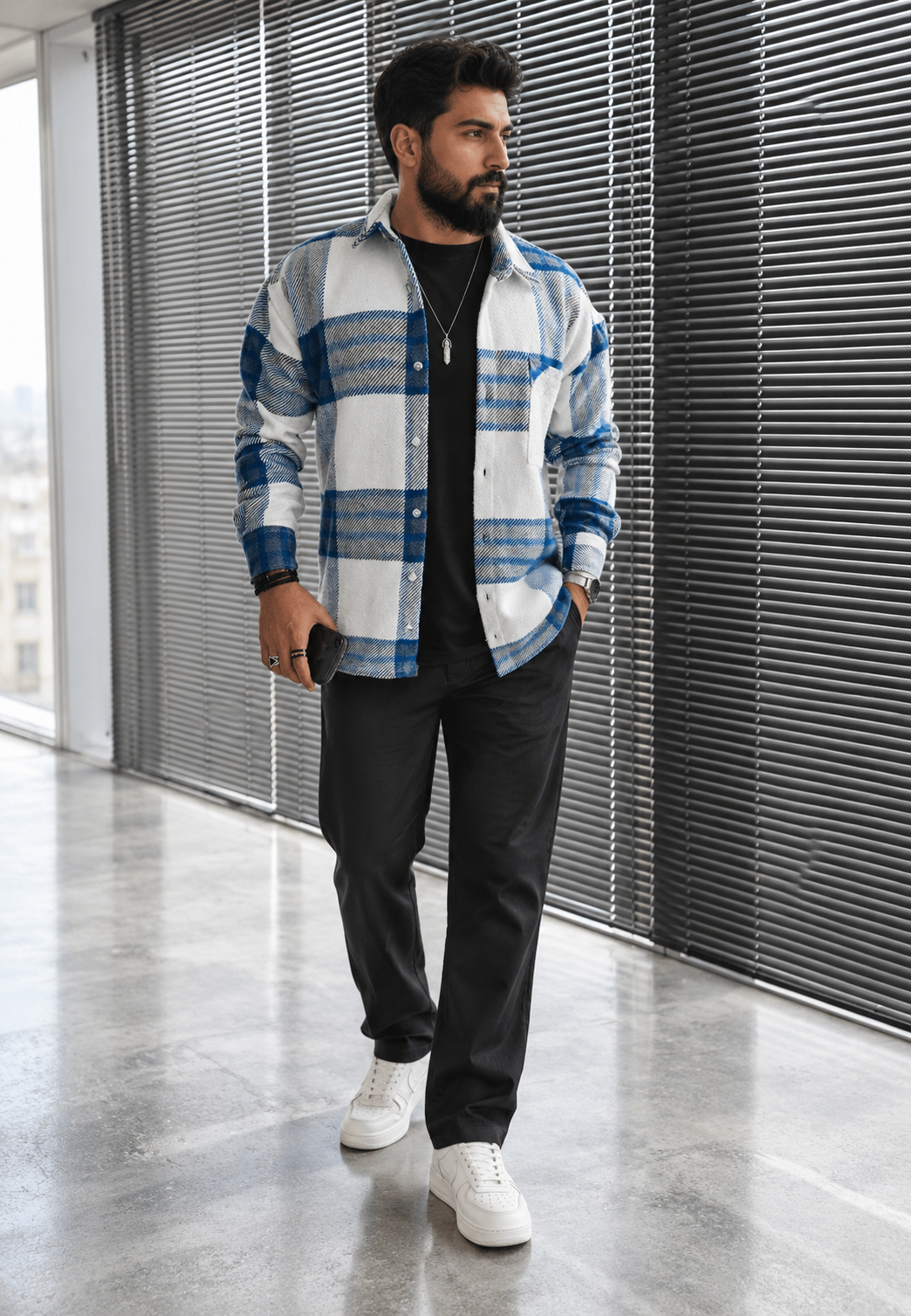 Chemise homme à grands carreaux, manches longues, poche poitrine - Tristán