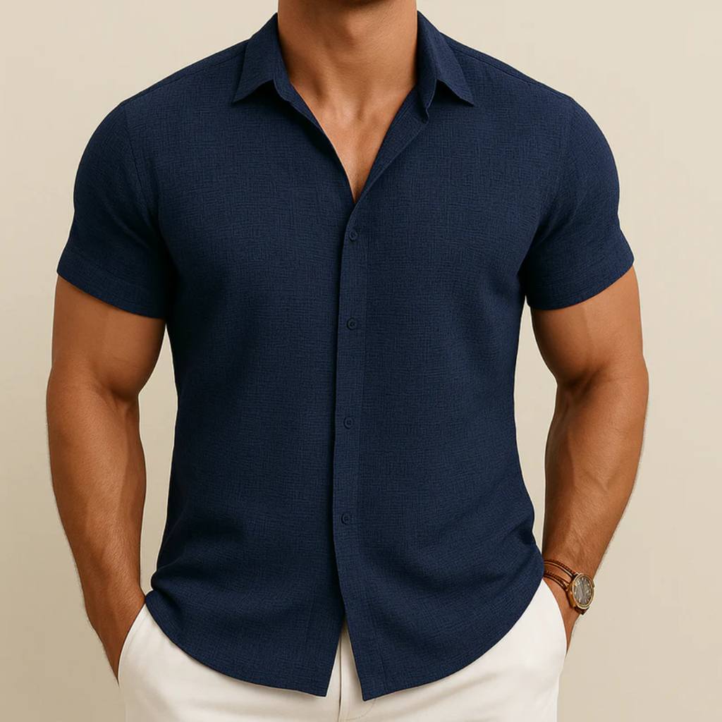 Einfarbiges Herrenhemd mit kurzen Ärmeln, Slim Fit – Bertram