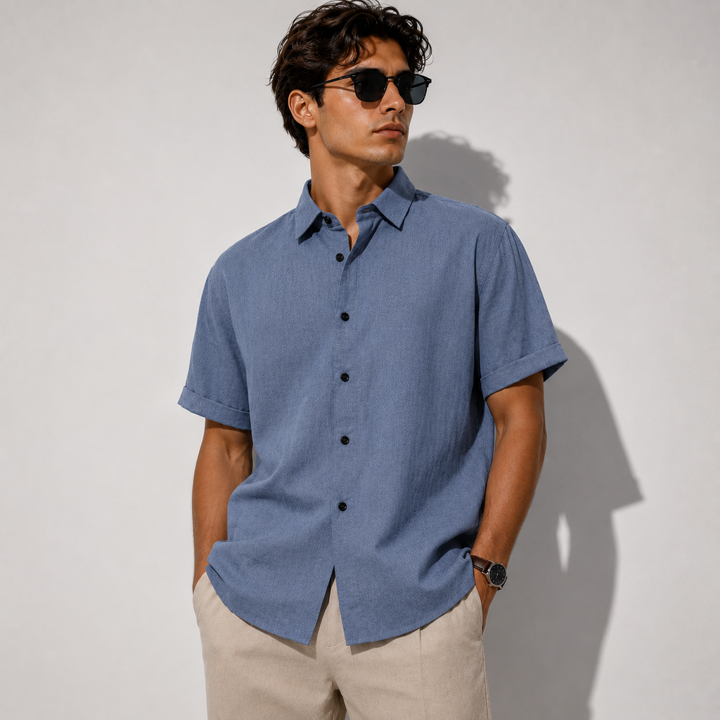 Einfarbiges Herrenhemd mit kurzen Ärmeln, Slim Fit – Bertram