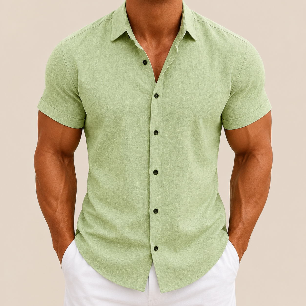Einfarbiges Herrenhemd mit kurzen Ärmeln, Slim Fit – Bertram